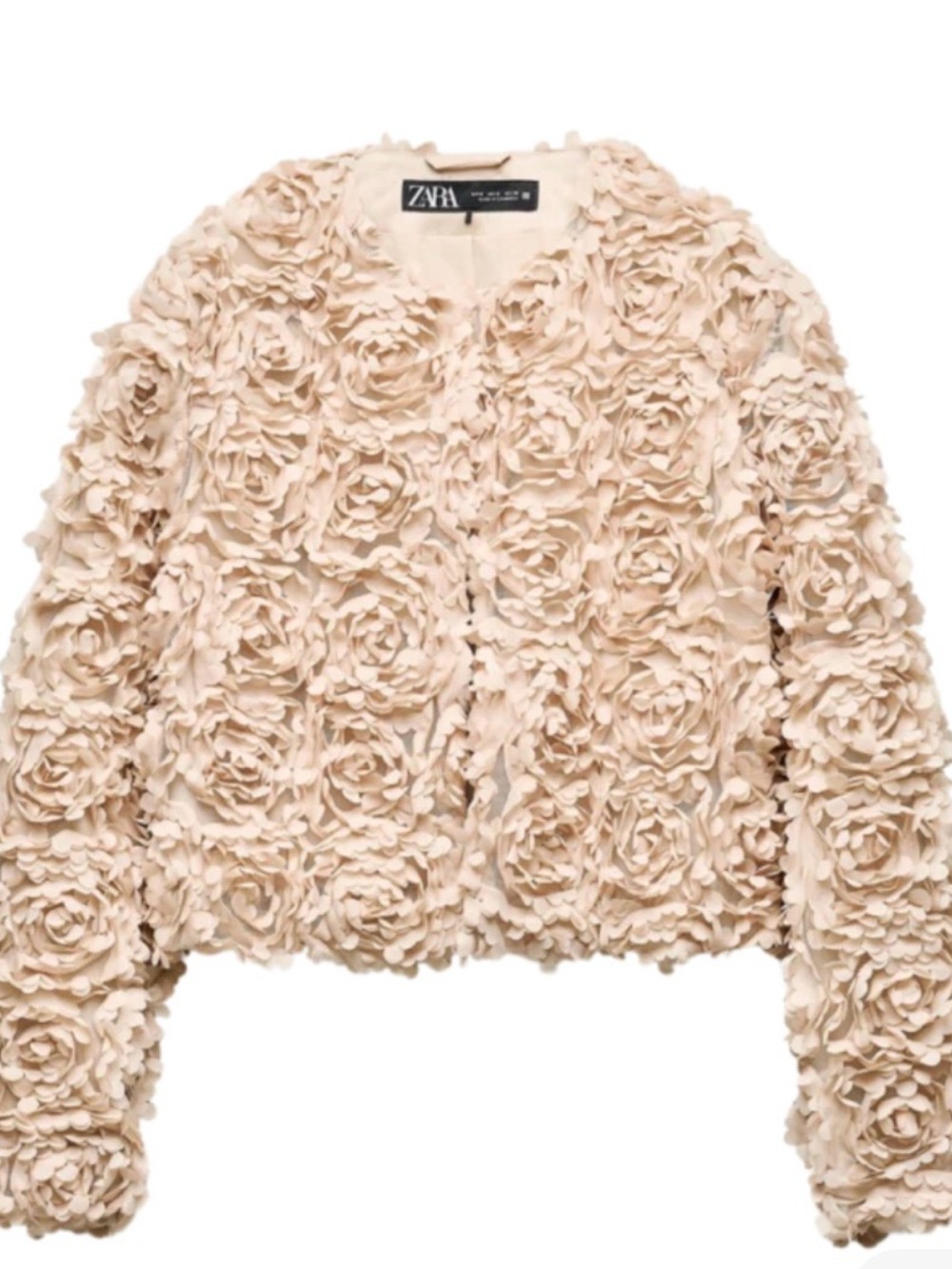 Zara Cropped Textured Floral 3D Jacket